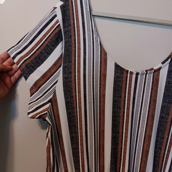 Striped Scoop Neck Romper in White, Brown & Black - Picture 5 of 12